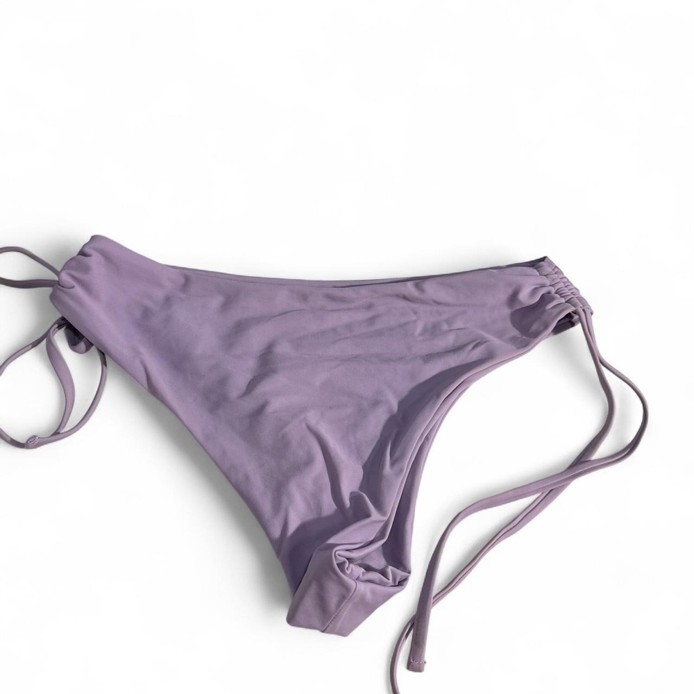 Purple Side Tie Bikini Bottoms Lilac Solid Mid Rise Swimwear Moderate Coverage